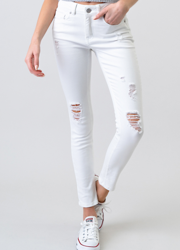 White Mid Rise Skinny Jeans